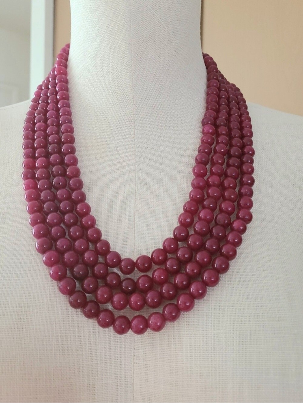 NWOT Natural Rubies 1,085 Carats Four Cascading Layers Necklace